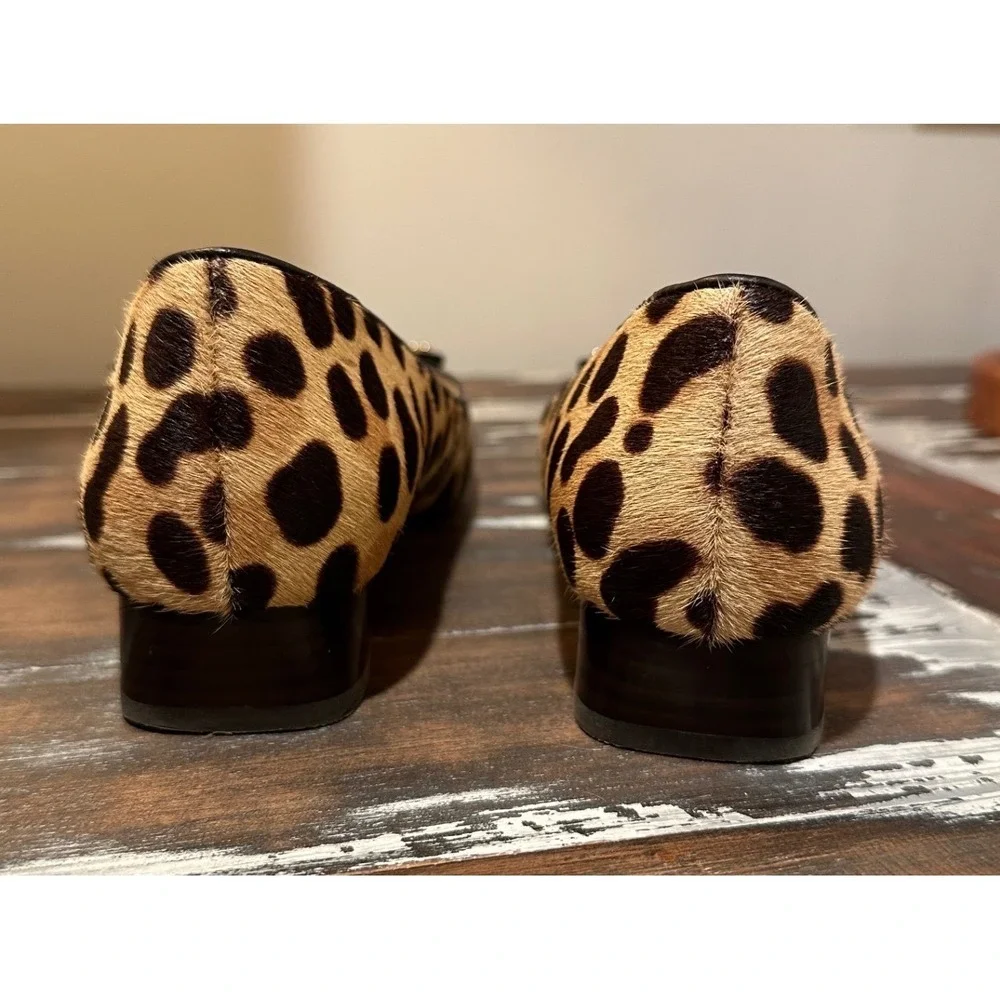 Tory Burch Gigi Leopard Print Calf Hair Ballet Flats Block Heel Size 7M
